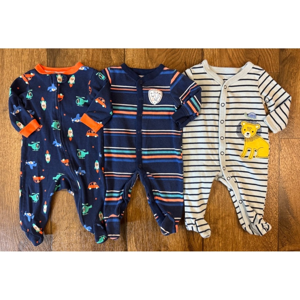Baby Boy 0/3 Months Footed Sleepers Rompers Sleep N Play Outfit Clothes Wild One